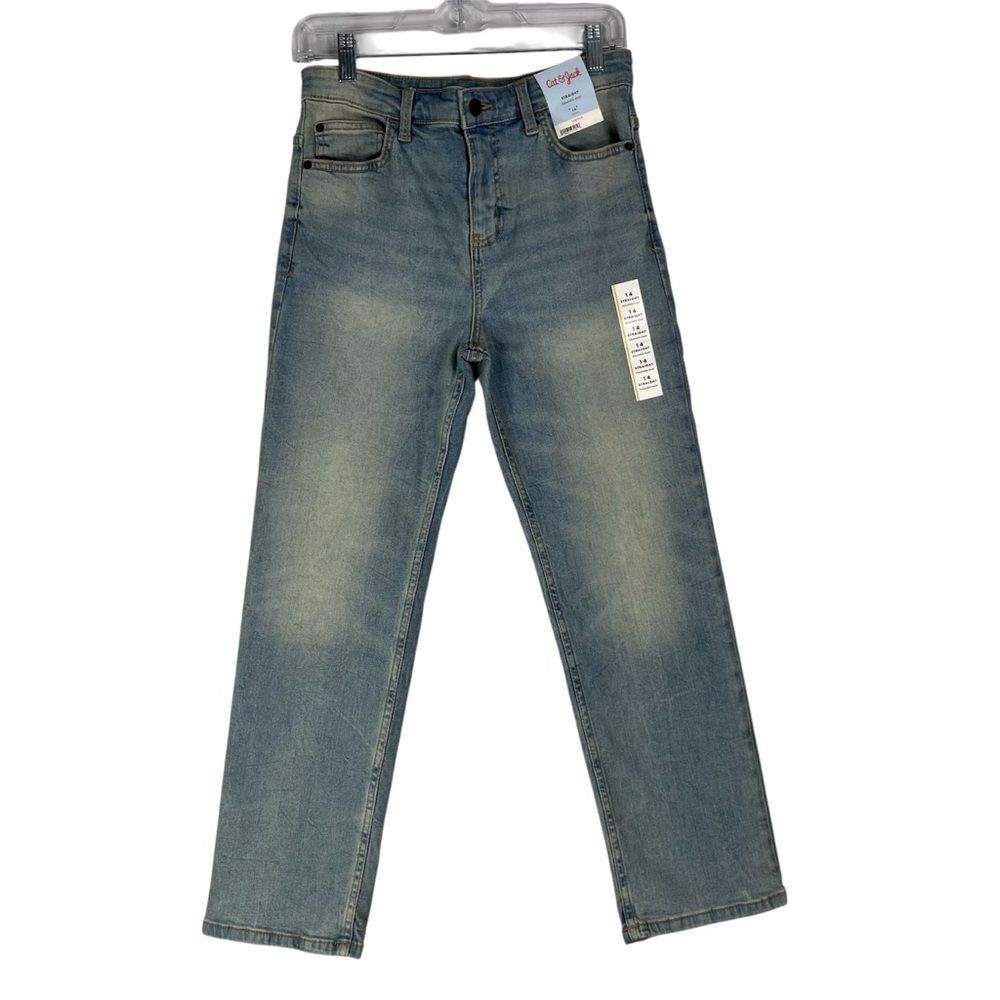 Cat & Jack Jeans Boys 14 Blue Straight Leg Denim Light Wash Adjustable Waist